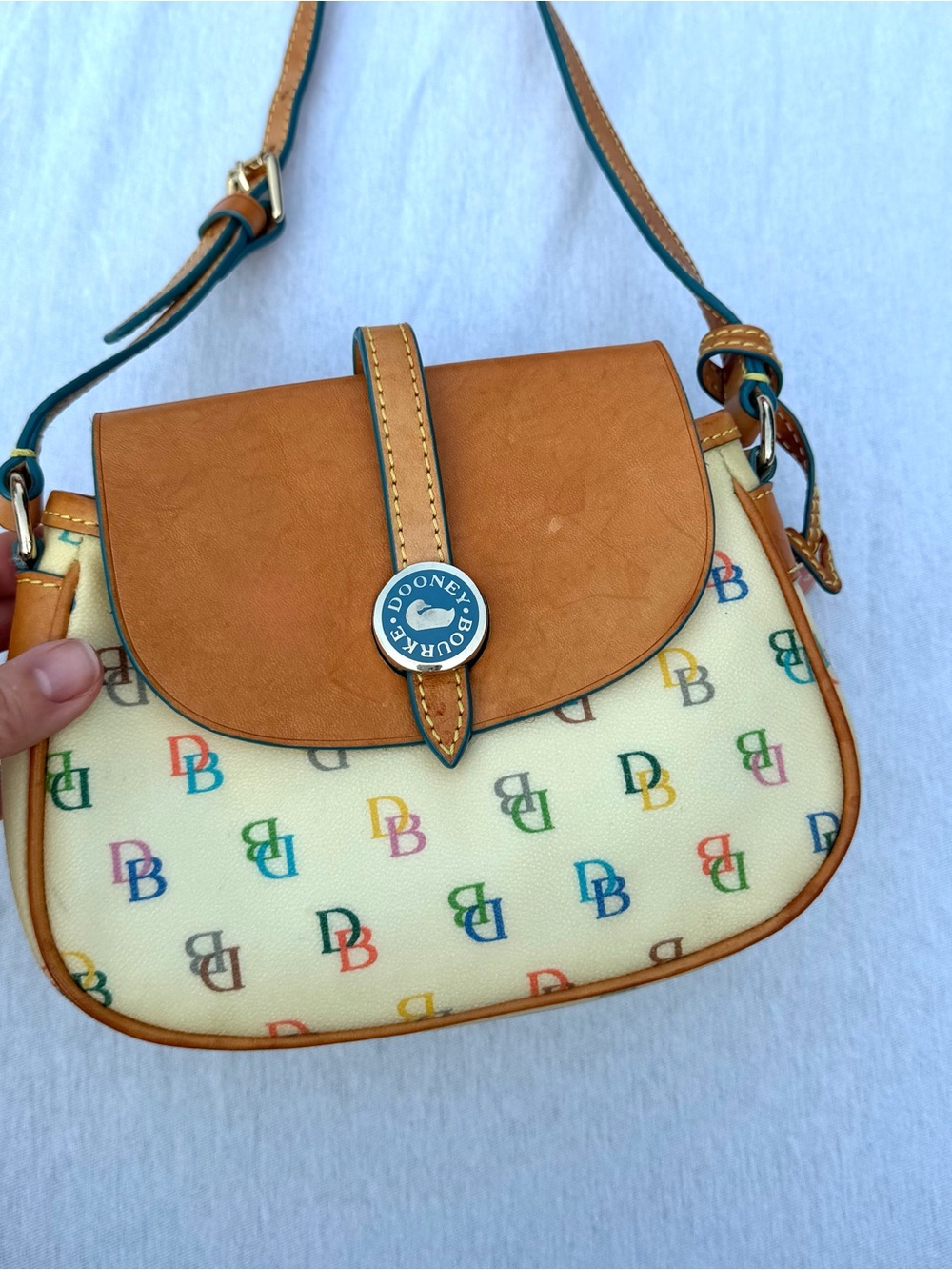 Vtg Dooney & Bourke Multi Color DB Monogram Flap Crossbody Shoulder Bag